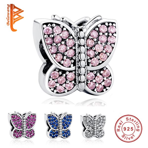 Original 100% 925 Sterling Silver Charms Sparkling CZ Animal Butterfly Perles Fit Pandora Bracelet Collier DIY Fabrication de Bijoux Q0531