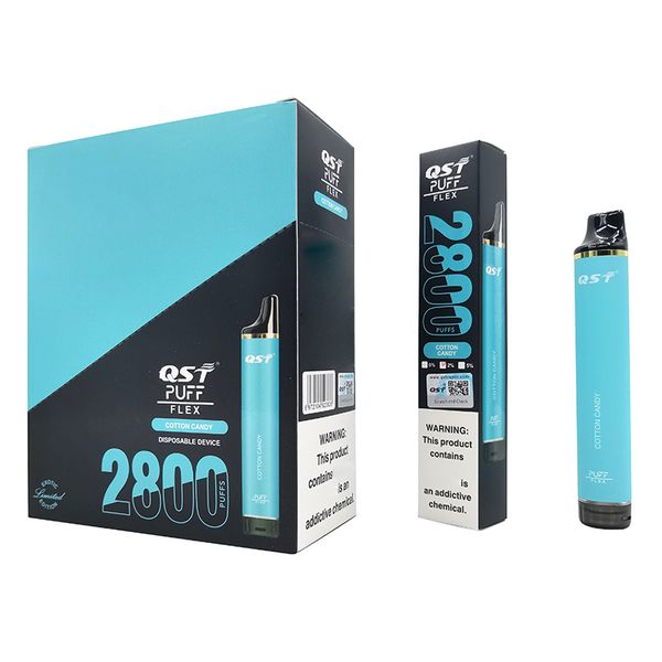 Original 100% QST Puff Flex 2800 E Cigarettes 8 ml 0% 2% 5% vape jetable autorisé 28 saveurs en stock