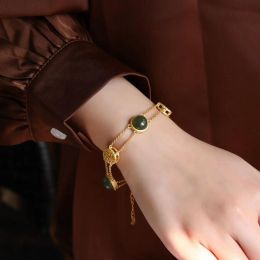 Bracelet Antique en Jade Hetian en or jaune 14k, Original, créatif, assorti à tout, de bon augure, personnage Fu, attelle de tempérament féminin