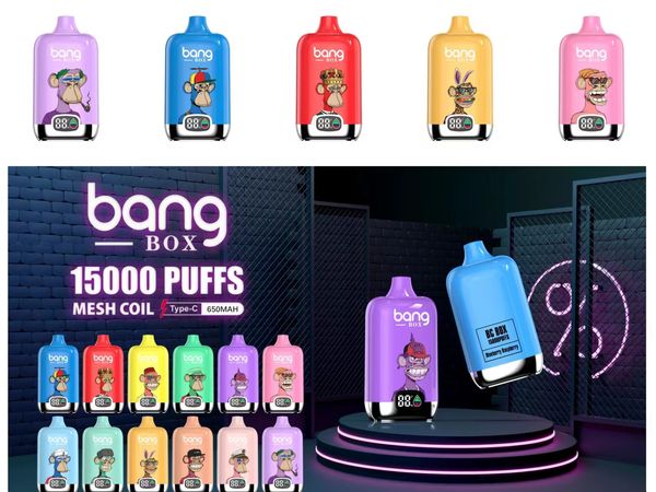 Original 15000 Puff Puff 15000 Boîte numérique 12000 Puffs Vape jetable 12K 850mAh Type-C Charge 20 ml Batterie et affichage Ejuice E Cigarettes Bang Box