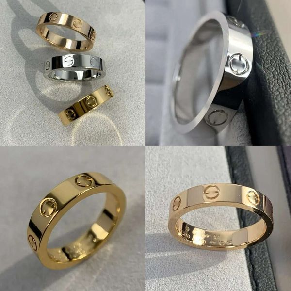 Original 1As Designer Grave 6 mm Diamond Love Ring Gold Sier Rose 750 Aneaux en acier inoxydable Femmes hommes Lovers Bijoux de mariage Big USA Size S Qualité d'origine