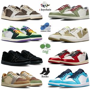 Chaussures de basket-ball fantôme noir 1s Black Original Men de haut qualité Saut de haute qualité 1 Classic Lows Mochas UNC Fragment Canary Lucky Green Womens Sneakers Outdoor Trainers