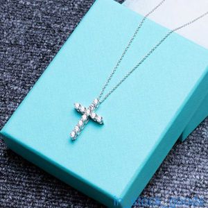 Originele 1to1 Merklogo Designer Ketting voor Dames Tiffancy Puur Zilver S925 Zilveren Mode Kruisketting Volledige Diamant Col met Tiffin Origineel Logo