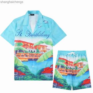 Brand 1to1 Brand Luxury Amirirs Courts courts Summer High Grade Breathable Shirt Landscape Painting Imprimer la plage décontractée Casque