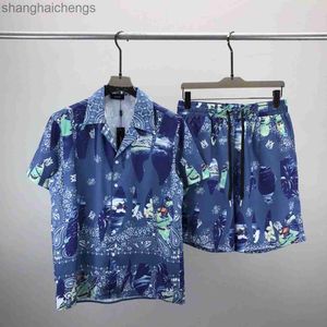 Brand 1to1 Brand Luxury Amirirs Courts courts Summer Summer High Grade Soufflement de style européen Shirt Shirt Set avec sous-titres floraux Modèle 3D