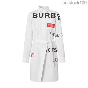 Origineel 1to1 BUURBERLYES Designer Designer Kleding Letter Afdrukt Taille Taied Shirt Dress 80139071 Hoogwaardige geruite jurk met origineel logo
