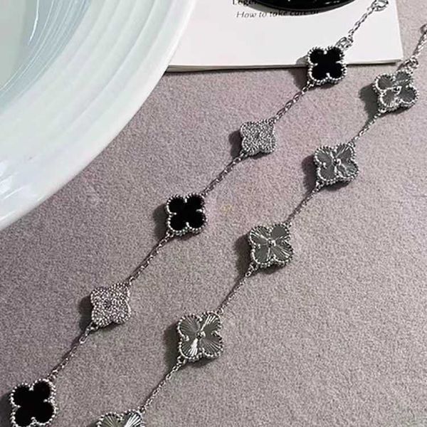 Original 1TO1 Van C-A Version haute Agate Black Four Leaf Clover Five Flower Bracelet Light High Und Niche Design and White Full Diamond Lucky Grass