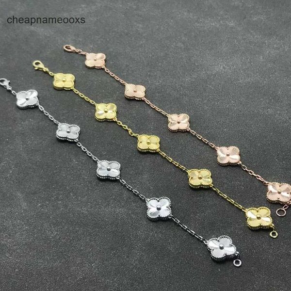 Original 1to1 Van C-A Leaf Fantasy Four Grass Five Flower Bracelet V Gold 18K Rose Lock Bone Chain Haute Version Diamant Mode et Advanced SenseS4C6K4OH