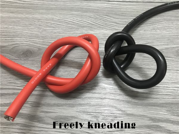 Freeshipping Original 2 AWG Câbles silicone Rouge Noir souple en cuivre étamé fil 2AWG -60 à 200 degrés à haute température haute tension AWG