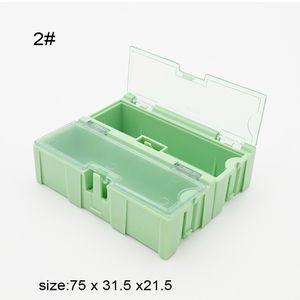 Caja de almacenamiento de componentes verde Original 2 #, cajas cuadradas de componentes IC, cajas SMT SMD, caja de plástico combinada