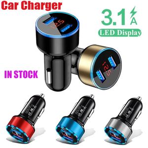 Originele 2in1 Dual Port 3.1A 12V/24V Dual USB Universal Car Charger LED Digitaal display Fast Laying Spanning Monitoring Authentiek