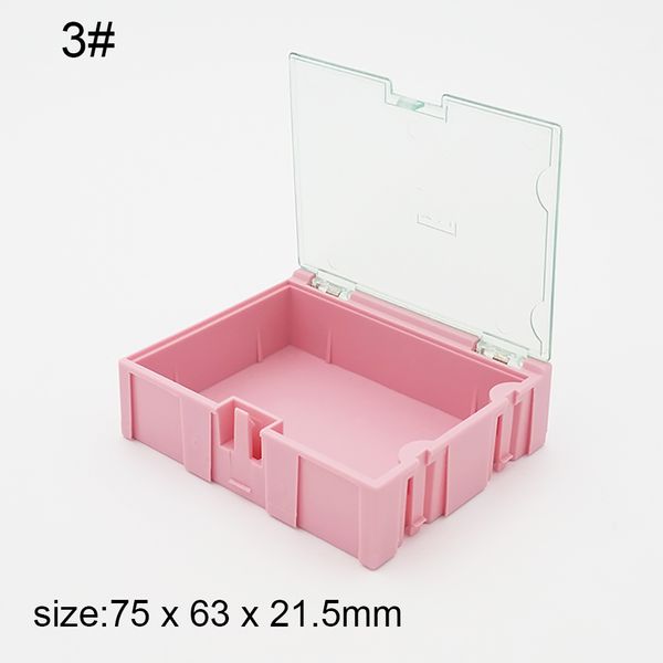 Boîte de rangement de composants roses d'origine 3 #, boîtes carrées de composants IC, boîtes SMT SMD, boîtier en plastique combiné, 100 pièces