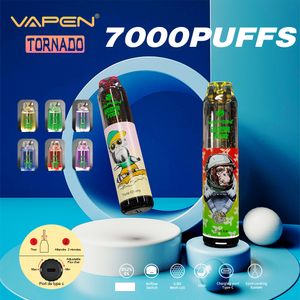 Originele 7000 bladerdeeg VAPEN Tornado 7000 E Sigaret Kit Wegwerp Vapes 850 mah mesh coil Oplaadbare RGB licht 15 ml Mesh Coil