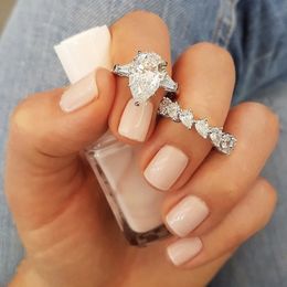 Originele 925 zilveren drop ring peer-vormige diamant bruiloft verloving cocktail vrouwen topaas ringen vinger fijne sieraden groothandel