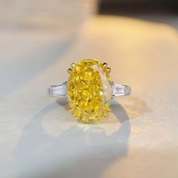 Original 925 Plata corte ovalado diamante simulado boda compromiso cóctel mujeres topacio amarillo anillos dedo joyería fina