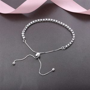 Original 925 plata esterlina tamaño ajustable Crystal Shine pulsera con caja para Pandora Charms pulsera mujer boda joyería pulseras