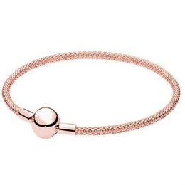 Original 925 prata esterlina pulseira rosa ouro cobra corrente básica bola fecho malha pulseira caber feminino grânulo charme moda jóias cx20337t