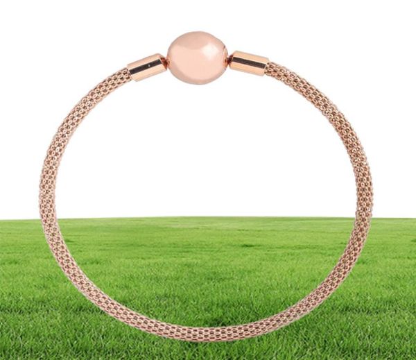 Original 925 Bracelet en argent sterling Chaîne en or rose Basic Ball Clasf Mesh Bracelet Fit Women Perge Charme Fashion Bijoux CX2006238259282