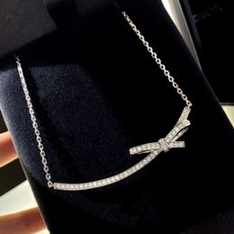 Originele 925 Sterling zilveren Strik Hanger Diamant Cz Stenen Hanger Ketting voor Vrouwen Bruids Charm Party Bruiloft sieraden Gift