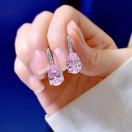 Origineel 925 Sterling Silver Dangle Earring Roze Diamond Jewelry Party Wedding Drop Earrings For Women Bridal Promise Bijou