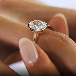 Original 925 Sterling Silver Solitaire Ring Oval Cut 5A Zirconia Lab Diamond 14k Gold plaqué de mariage Bijoux 240417