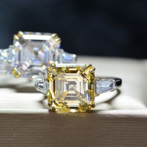 Origineel 925 Sterling Silver Square Asscher Cut gesimuleerde diamantring bruiloft verloving Cocktail vrouwen topaz edelsteen ringen vinger fijne sieraden