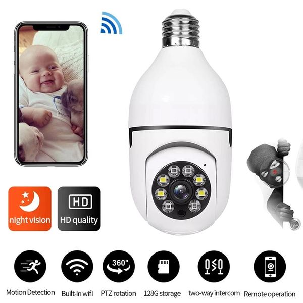 Mini caméra A6 ampoule caméra de surveillance Wifi sans fil IP Smart Home moniteur de sécurité 1080P 360 ° rotation jour nuit Vision détection de mouvement caméscope DVR vidéo Webcam