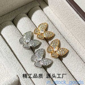 Boucles d'oreilles de créateurs de marque Vanclef de marque AAA originales V Gold High Edition Vanclef Full Diamond Butterfly Orees With Diamon