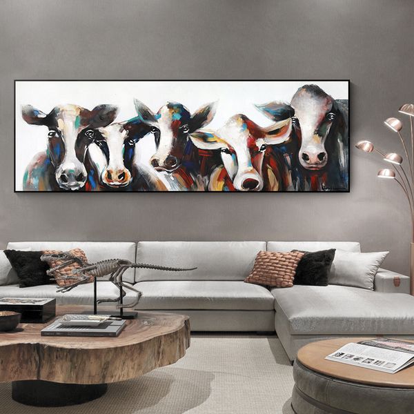 Peinture d'art abstrait originale cinq vaches affiches et impressions mur Art toile photos pour salon décoration de la maison