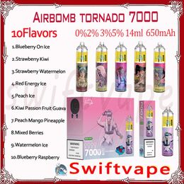Originele Airbomb Tornado 7000 Bladerdeeg Wegwerp E-sigaret 10 Smaken 0% 2% 3% 5% 14ml Pod Oplaadbare Batterij 650mAh 7k Rookwolken Vape Pen