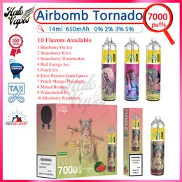 Originele Airbomb Tornado 7000 Bladerdeeg Wegwerp E Sigaretten 650mAh Oplaadbare Batterij 14ml Pod Mesh Coil 7k Rookwolken vape Pen