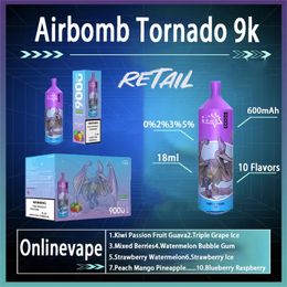 Original Airbomb tornado 9000 bouffée de cigarette électronique jetable 850mAh batterie rechargeable 18ml Pod 10 saveurs bouffée 9K Vape stylo