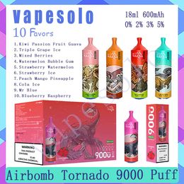 Airbomb Tornado 9000 Puff E Cigarette 18 ml Pod Mesh Coil 10 saveurs 9k Puffes Vapes Kit