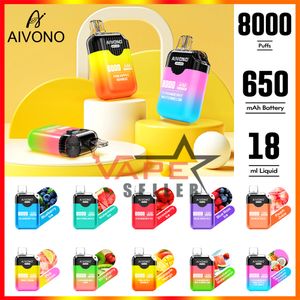 Original AIVONO AIM CLEAR 8000 Puffs Jetable Vape E Cigarette Avec 18 ml Pod 650 mAh Batterie Rechargeable Mesh Coil Puff Flex 2800 Stylo Vaporisateur