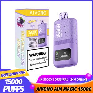 AIVONO AIM ORIGINAL AIM MAGIA 15000 HOJAS 15K Puff Vapes desechables Pen E Cigarrillo de 20 ml Vaper Vaper 500mAh Dual Mesh Bobil con pantalla inteligente Vs Elfworld