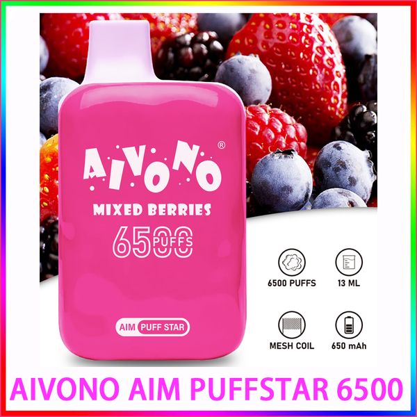 Original AIVONO AIM-PUFFSTAR 6500 Puffs Dispositivo de pluma Vape desechable 400mAh Batería Tipo-C Recargable 13ml e cigs Vaporizador Vapor portátil Crazvapes