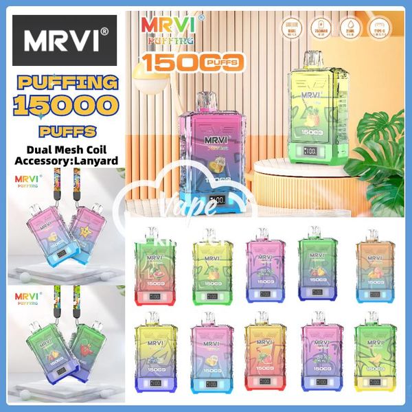 vapes desechables puff mrvi bar original 15000 inhalaciones vape desechable 750 mah 25 ml de capacidad azul razz vapes bobina de doble malla con cordón vapes carros desechables pluma vape