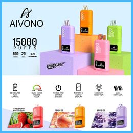 Original AIVONO Magic 15000 Puffs Jetable E Cigarette Vape Pen Avec Batterie Rechargeable 500mAh 20ml Mesh Coil Display Pod 15000puff Dual Mode EU Gratuit