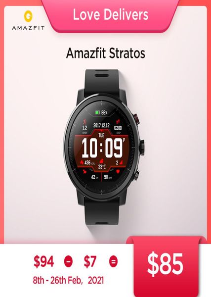 Montre intelligente d'origine Amazfit Stratos montre intelligente Bluetooth GPS compte de calories moniteur cardiaque 50 M étanche pour téléphone Android iOS7805642
