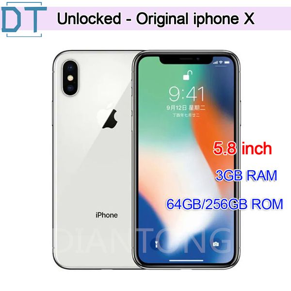 Teléfonos originales Apple iPhone X de 5,8 pulgadas A11 Face ID iOS Hexa Core 3GB RAM 64GB 256GB ROM Teléfono inteligente restaurado desbloqueado 10 piezas, 100% completamente funcional