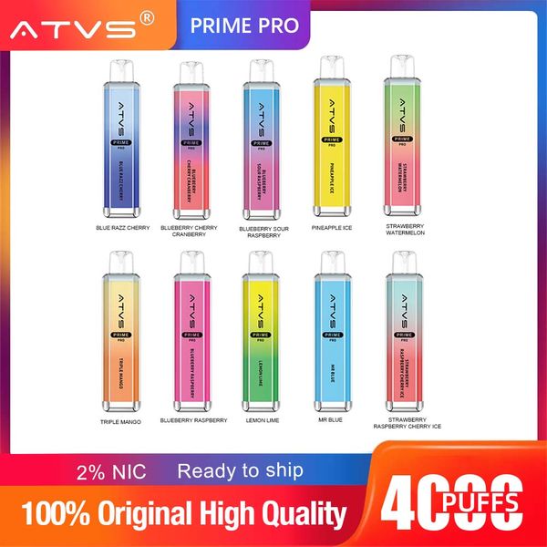 Original atvs 4000 4K bouffées E-Cigarette 4000 stylo vape jetable E Cigarette 10Ml pré-chargé Pod 1500Mah batterie 2% ATVS E-Cigarette