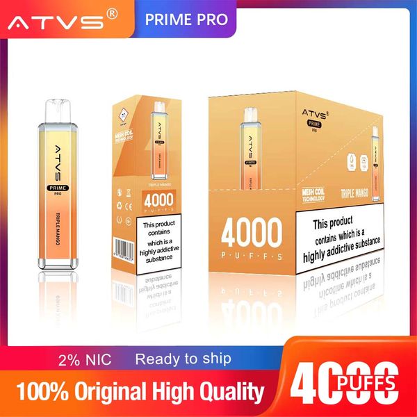 Cigarettes électroniques jetables originales Atvs Crystal 4000 Puff avec code vérifié 4K 0% 2% 3% 5% Batterie non rechargeable 10 ml Dispositif Vape Pen