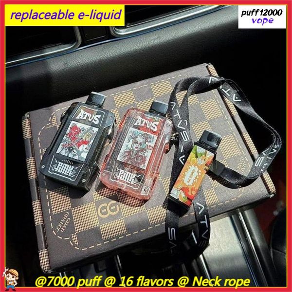 Vape ATV Vape authentique original 7000 Puffs Remplaçable E-liquide, rechargeable, cigarette électronique avec affichage 5% 7K Puffs Vaper