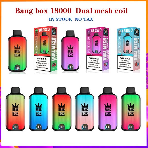 Kit de cigarettes d'origine Bang 18000 E Bang King Box 18K Puffs Stylo Vape jetable Bobine de maille rechargeable 850mAh Batterie Vapers 0% 2% 3% 5% 12 couleurs Vaporisateurs DUAL MESH