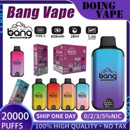 Bang 20000 Puff 20000 vapeurs rechargeables rechargeables Bang Digital Affichage Verce E cigarette avec une batterie 650mAh 28 ml Vape 20000 Ship un jour