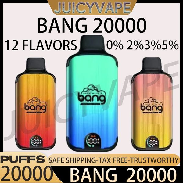 Original Bang 20000 bouffées de cigarettes électroniques jetables 1.0ohm bobine de maille 23 ml batterie de pod rechargeable cigarette électronique bouffée 20K 0% 2% 3% 5% kit de stylo vape personnalisable 12k 9k 7k