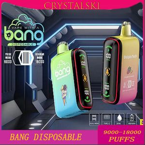 Boîte Bang originale 9000 ~ 18000puff vape jetable avec volume de fumée réglable 9k bouffées 18k bouffées vaper 12 saveurs vape stylo LED Deux modes Système de cigarette électronique