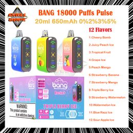 Bang 9k 18K Puffle à impulsion Poule de vape jetable 0% 2% 3% 5% résistance 20 ml Vapeur de pod pré-remplie 650mAh Batte-bobine de batterie rechargeable Puffes 18K avec affichage en stock