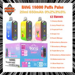 Bang 9k 18K Puffle à impulsion Puffle jetable Vape Pen 0% 2% 3% 5% Force 20ml Pod pré-rempli Vapor 650mAh Battre de batterie rechargeable Puffes 18K avec affichage Livraison gratuite