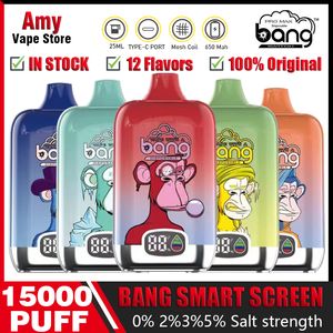 Original Bang BC 15000 Puffs Digital Puff 15K 18K 12K Vaper jetable BC 15K Puffs Bobine de maille rechargeable 0% 2% 3% 5% 12 saveurs avec vapes à écran intelligent